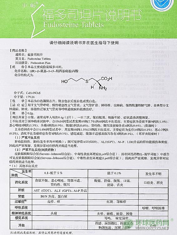 中暢福多司坦片說明書 中暢福多司坦片說明書